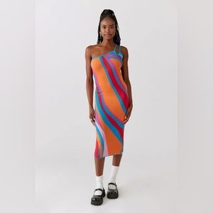 Another Girl Knit One Shoulder Midi Dress in Blue Multi